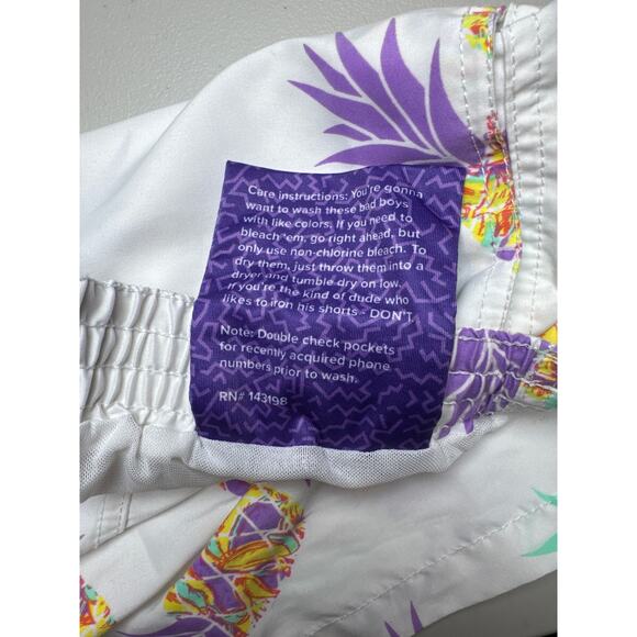 Chubbies Colorful Pineapple White Beach Pool Vacation Drawstring Swim Trunks XXL - Picture 5 of 8